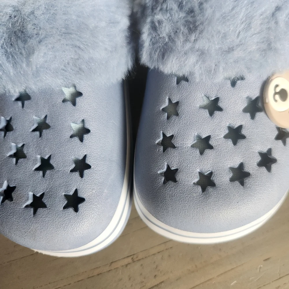Koala Cozy Blue Star Kids Fur Lined Croc Like Slides